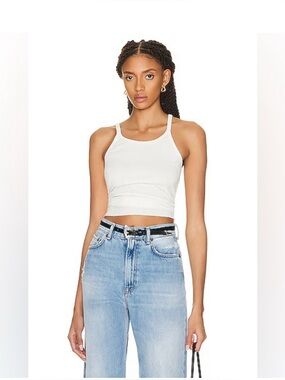 Eterne White Ribbed Cropped Tank size S raw edge hem